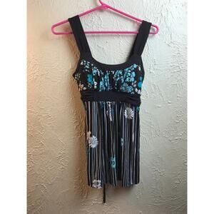 Speechless Juniors Babydoll Top Sleeveless Brown Blue Floral Striped Size Small